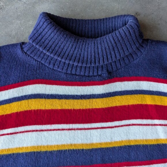 Vintage Garland Navy Blue Yellow Red White Striped Knit Turtleneck Dickey Collar - Picture 3 of 6